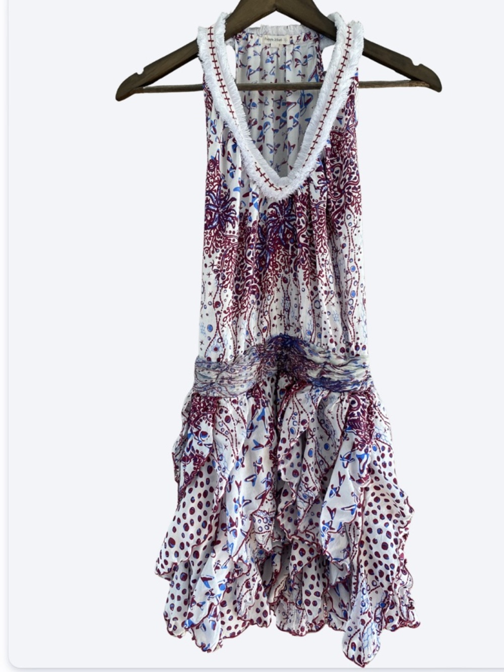 Poupette St Barth Beline Fish Batik Rombo Ruffle Dress Women’s Size Small